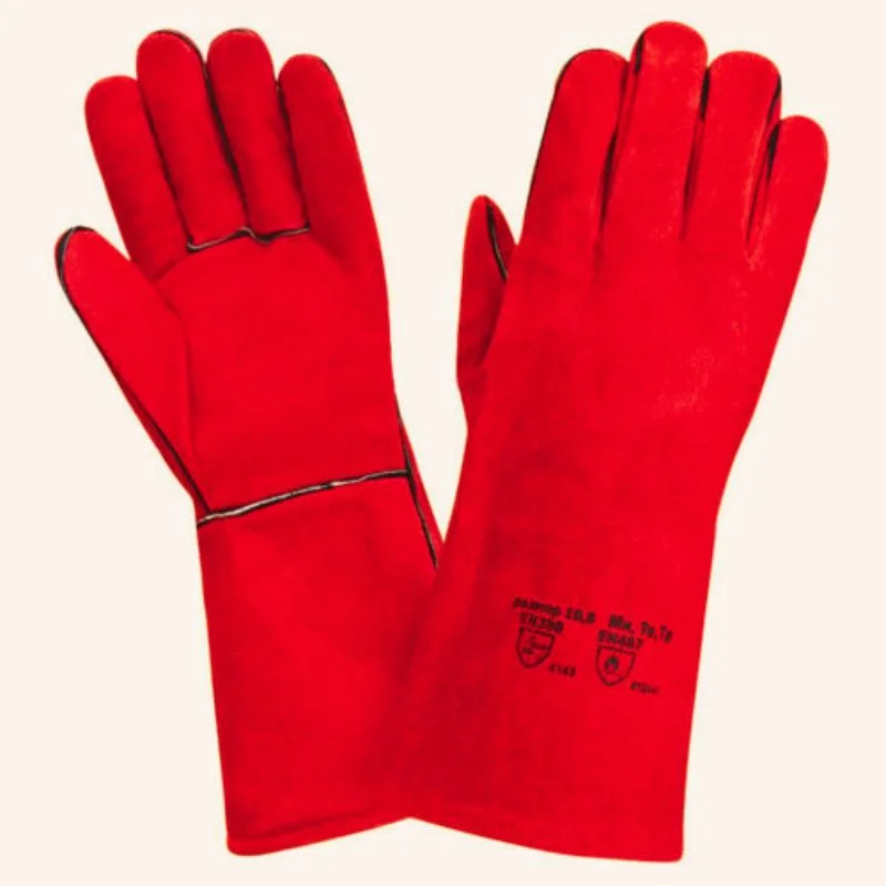 Red Leather Safety Welding Gauntlets Gloves (Size: XL) - Image 1