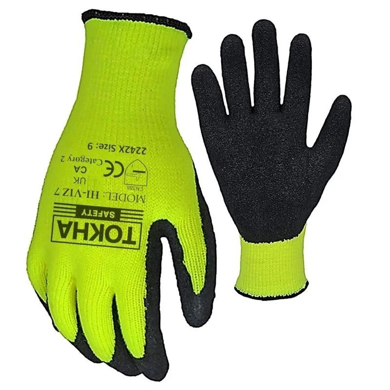 Hi - Viz 7 Black Latex Coated Work Glove With Yellow Thermal Liner - Image 1