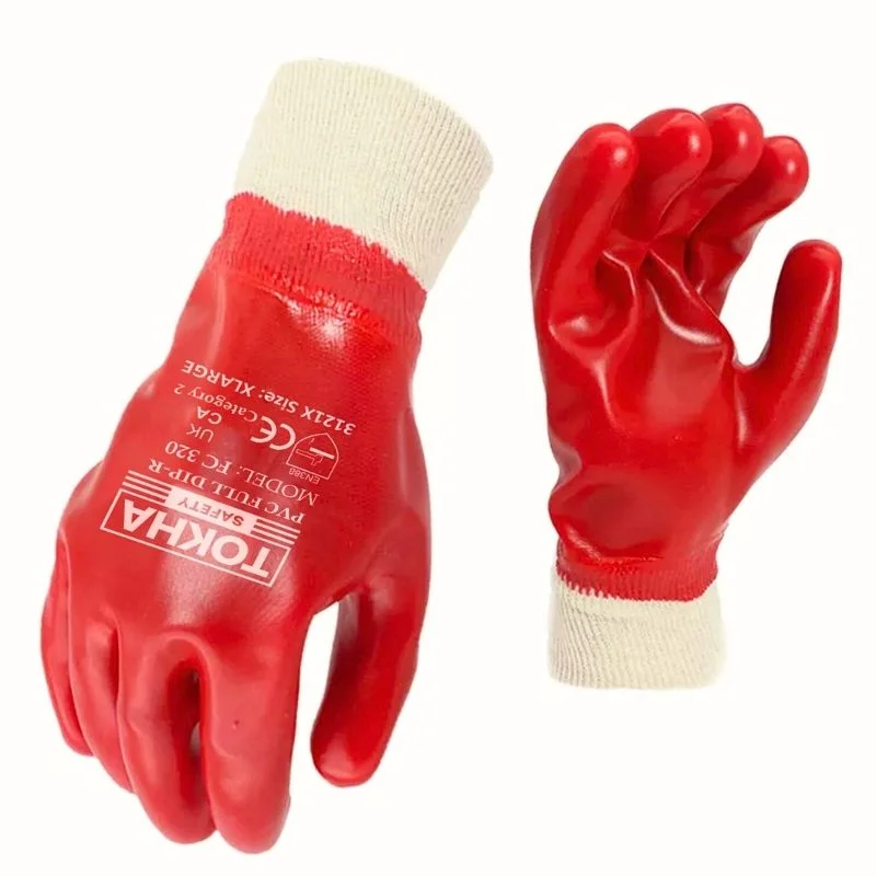 FC320 Polyester Liner With Full Red PVC Coated Work Glove Elastic Cuff - Image 1