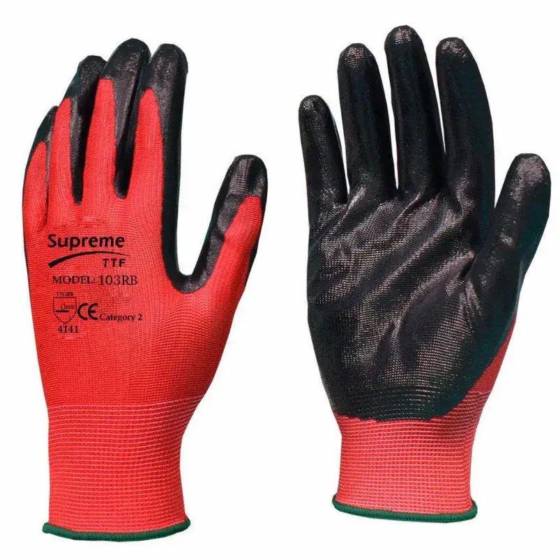 103RB Red Black Nitrile Coated Work Gloves - Image 1