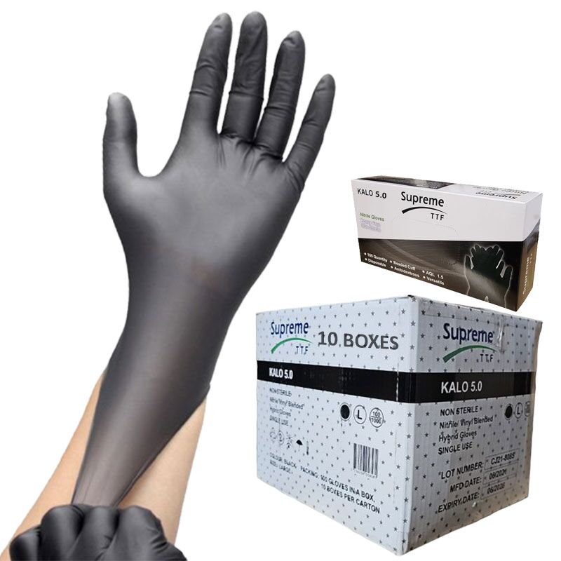 10 Boxes Black Nitrile Vinyl Blended Disposable Work Gloves - Image 1