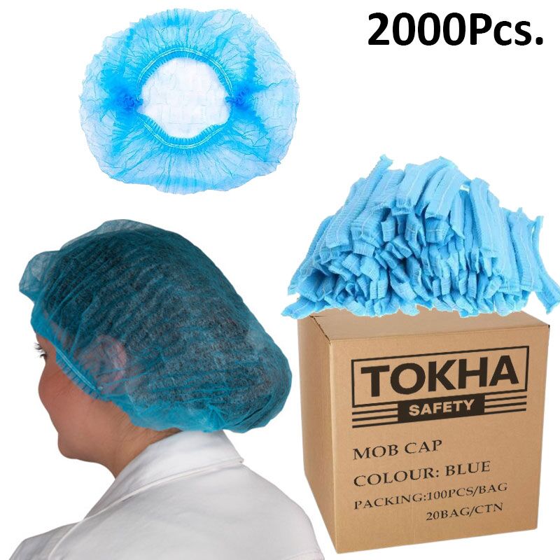 2000Pcs. Disposable Hair Nets Head Cover Mob Caps - Blue - Image 1